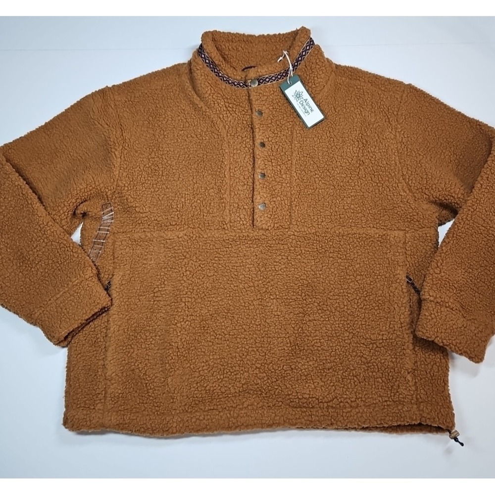 Alpine Design Womens Brown‎ Sherpa Fleece 1/4 Snap Pullover Size Large NWT